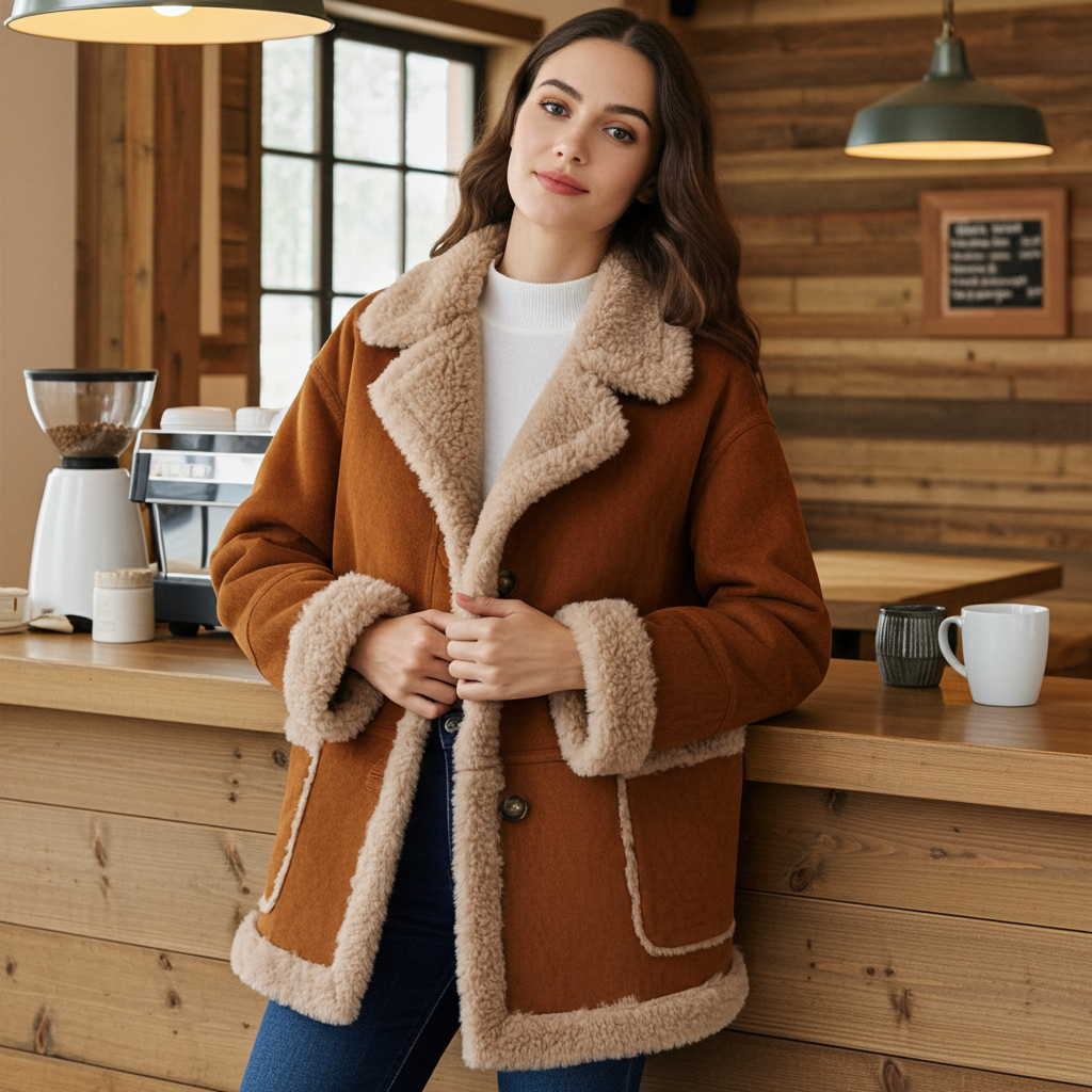 Stylish AM Vision RO Retro Suede Wool Mid-Length Coat in Camel Color for Men