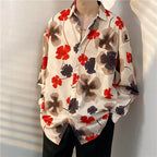 AM Vision RO Retro Tie-Dye Shirts with Floral Pattern in Red and Black for a Stylish Summer Look