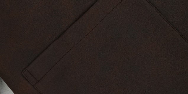 Close-up of Reversible Winter Suede Jacket in dark brown, showcasing the soft texture and sleek design