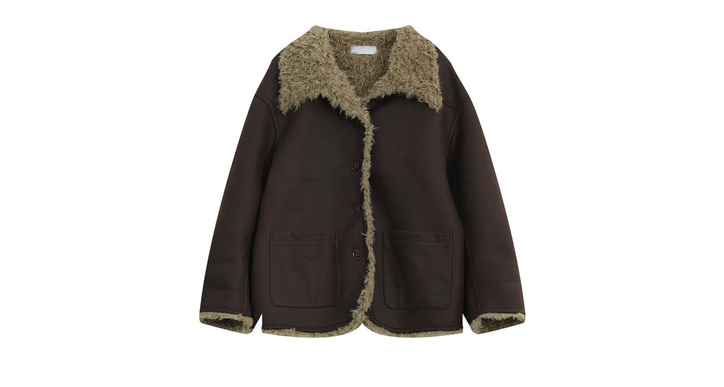Reversible Winter Suede Jacket in dark brown with soft faux fur lining for warmth and comfort