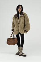 Cozy Reversible Winter Suede Jacket in Brown with Fuzzy Texture for Stylish Cold Weather Wear