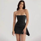 Rochie mini elegantă fară bretele neagră, croială mulată pe corp de la AM Vision RO