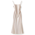 Rochie Satinată Slip Dress bej cu bretele subțiri și croială elegantă lungă pentru ocazii speciale