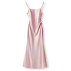 Rochie Satinată Slip Dress roz pal cu bretele subțiri și croială elegantă lungă pentru ocazii speciale