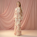 Rose Meadow Two-Piece Maxi Set with Floral Print and Elegant Long Sleeves