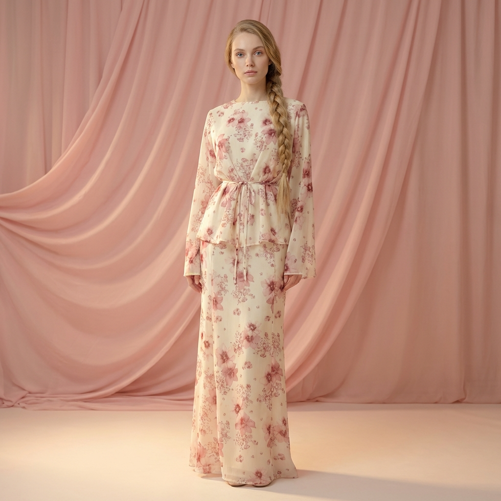 Rose Meadow Two-Piece Maxi Set with Floral Print and Elegant Long Sleeves