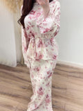Rose Meadow Two-Piece Maxi Set featuring floral design with a tie waist for a stylish look