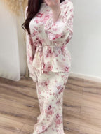 Rose Meadow Two-Piece Maxi Set featuring floral design with a tie waist for a stylish look