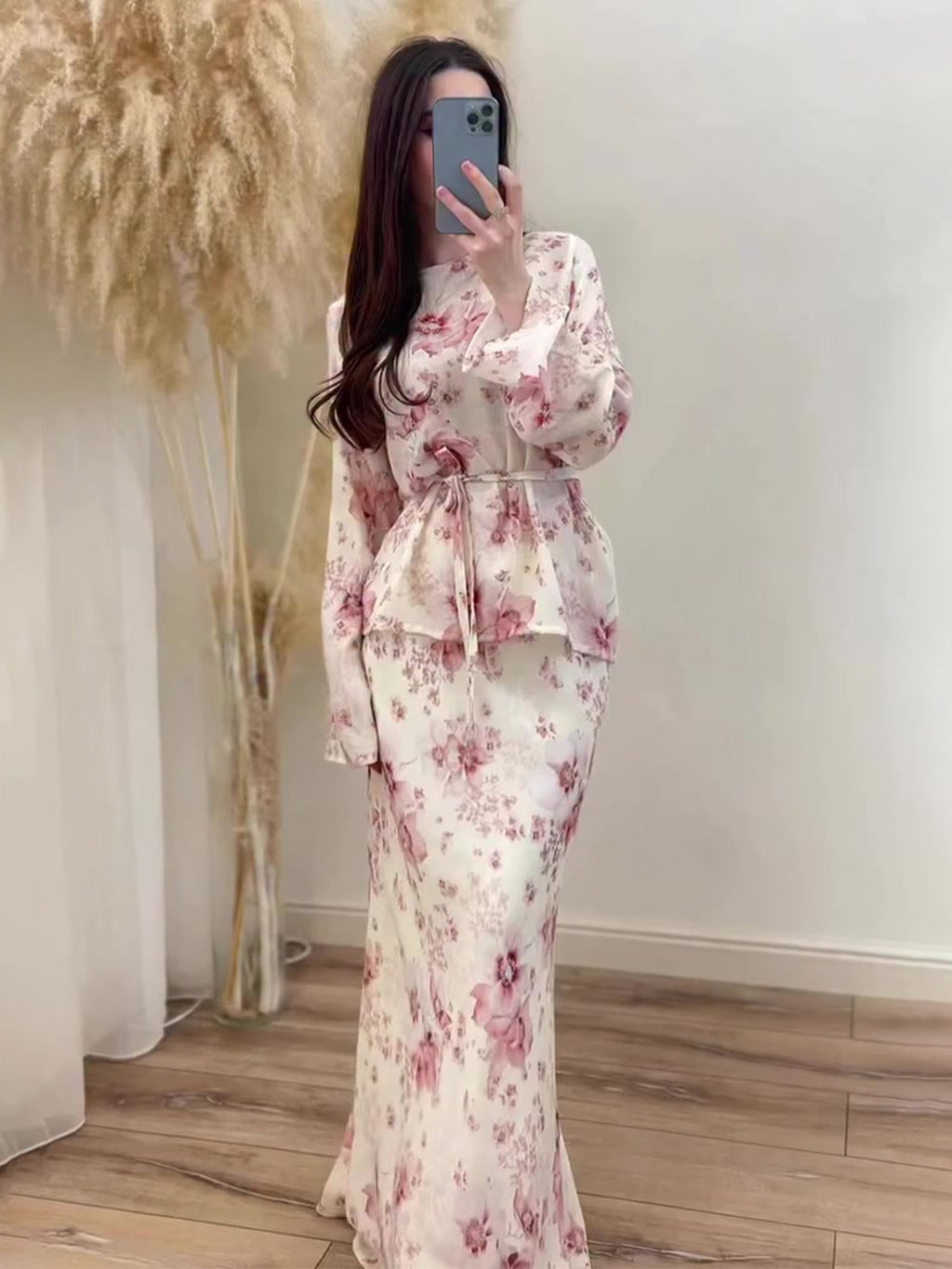 Rose Meadow Two-Piece Maxi Set featuring floral print and peplum design for a stylish look