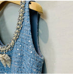 AM Vision RO Sequined Bow Sleeveless Vest Dress with Decorative Beaded Neckline