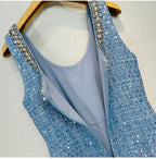 AM Vision RO Sequined Bow Sleeveless Vest Dress in light blue with embellished neckline and zipper closure