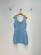Light blue Sequined Bow Sleeveless Vest Dress with jeweled neckline for stylish summer outfits
