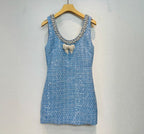 AM Vision RO Sequined Bow Sleeess Vest Dress in light blue with embellished neckline for stylish occasions