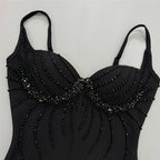 Sexy Bandage Beaded V-Neck Party Dress featuring intricate beaded detailing across the bodice