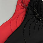 Close-up of Sexy Bandage Beaded V-Neck Party Dress in red and black featuring intricate bead details