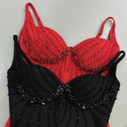 Sexy Bandage Beaded V-Neck Party Dress in black and red with intricate bead detailing