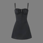 Elegant black short dress with corset detailing for a flattering silhouette and stylish look