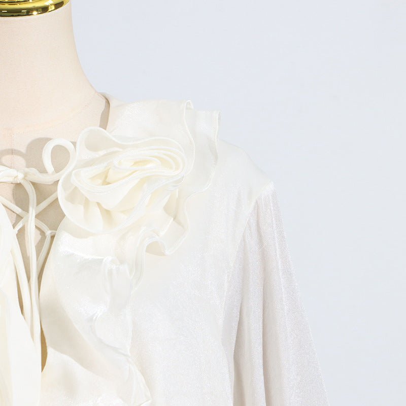 Elegant Short Lace Dress With Puff Sleeves featuring floral design and delicate lace details
