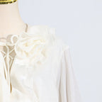 Elegant Short Lace Dress With Puff Sleeves featuring floral design and delicate lace details