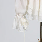 Elegant Short Lace Dress With Puff Sleeves in White, perfect for stylish summer outings