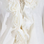 Elegant Short Lace Dress With Puff Sleeves featuring intricate floral details on the bodice