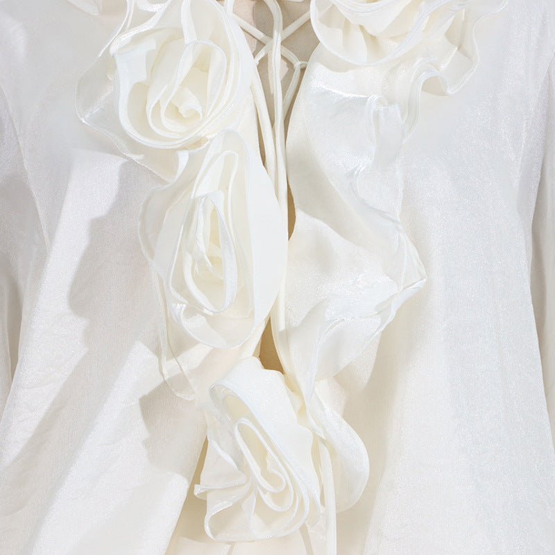 Elegant Short Lace Dress With Puff Sleeves featuring intricate floral details on the bodice