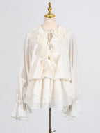 Elegant White Short Lace Dress With Puff Sleeves featuring ruffles and floral details for stylish occasions