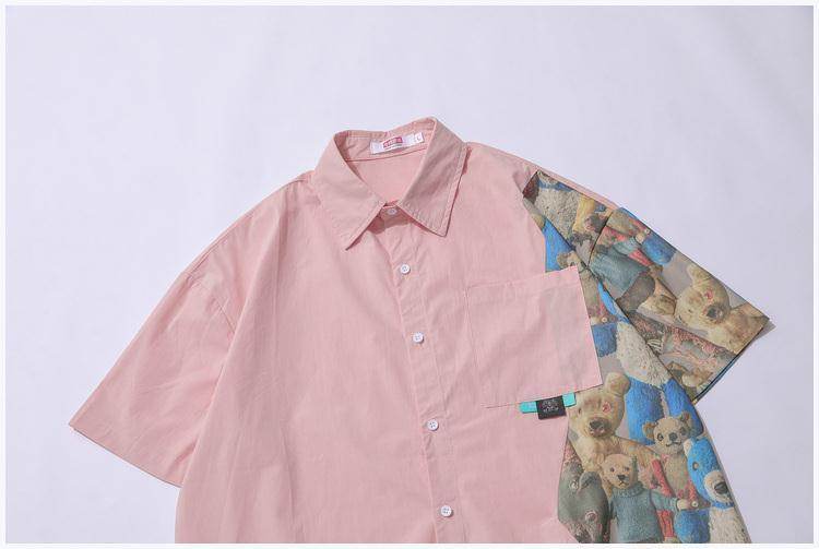 Pink Short Sleeve Bear Shirt featuring a playful bear graphic design on the back