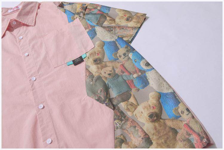 AM Vision RO Short Sleeve Bear Shirt with Colorful Bear Print and Classic Button Closure