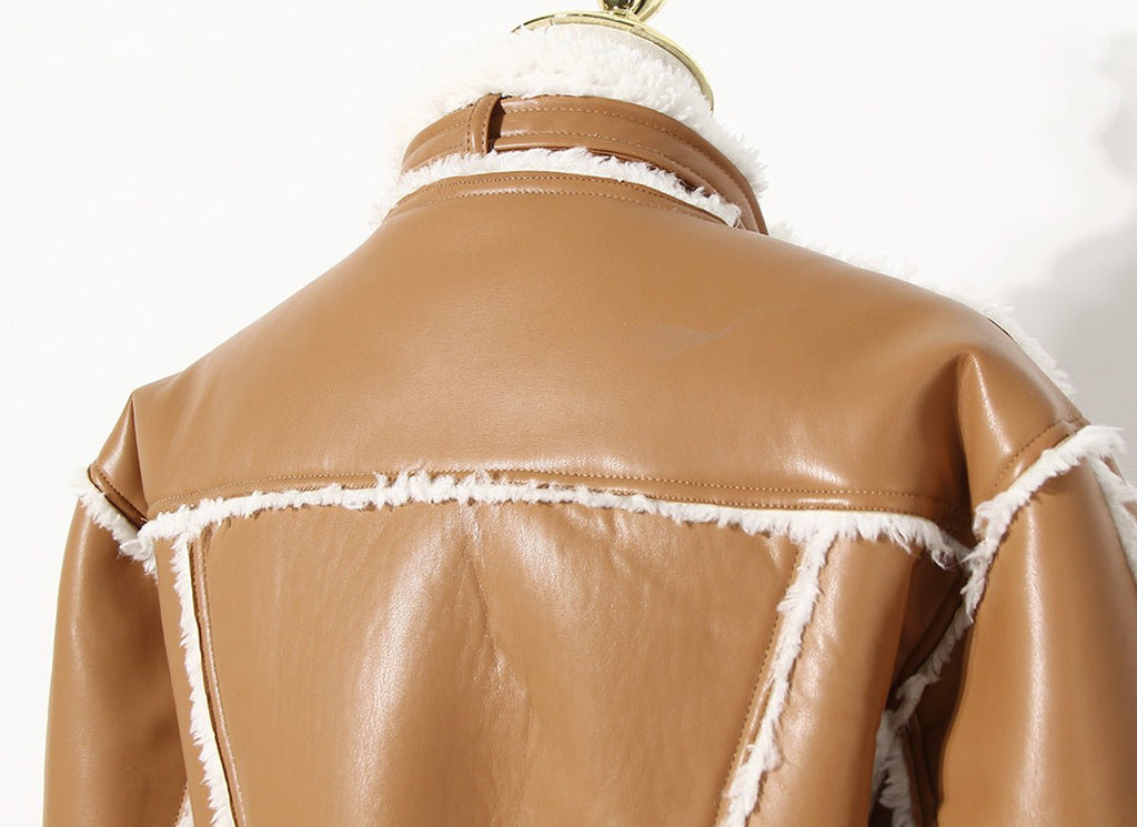 Back view of a Slim Fit Motorcycle Jacket - Synthetic Fiber with contrasting soft lining