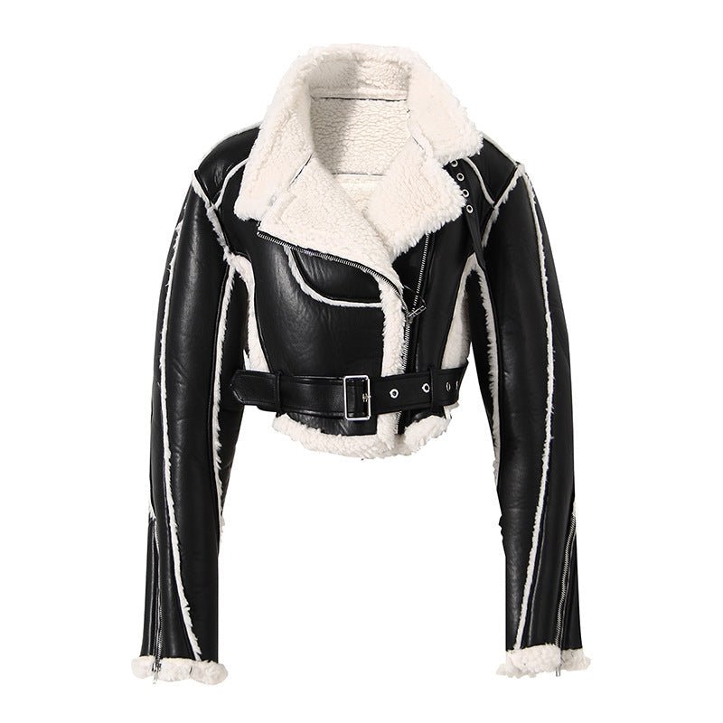 AM Vision RO Slim Fit Motorcycle Jacket - Synthetic Fiber with a stylish cropped design and fur lining