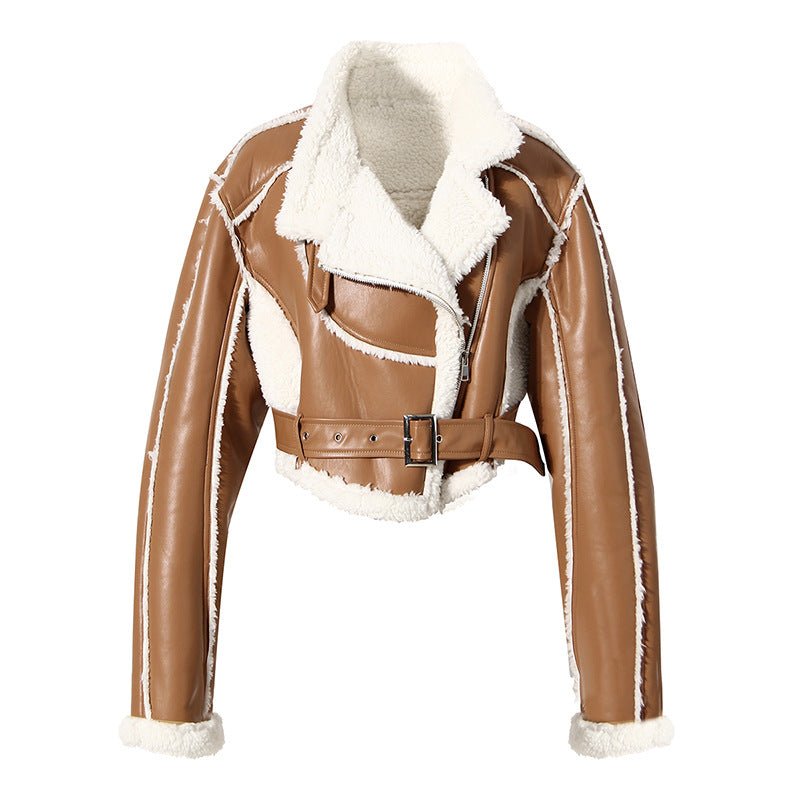 AM Vision RO Slim Fit Motorcycle Jacket - Synthetic Fiber with Shearling Lining and Belted Design