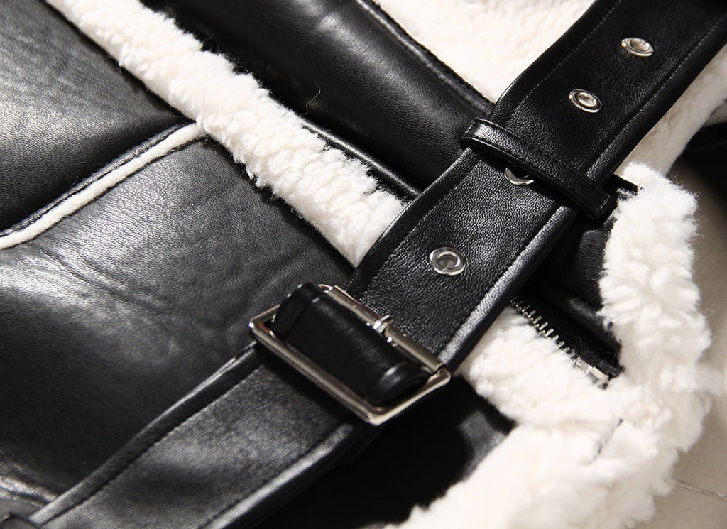 Close-up of AM Vision RO Slim Fit Motorcycle Jacket - Synthetic Fiber with soft lining and buckle details