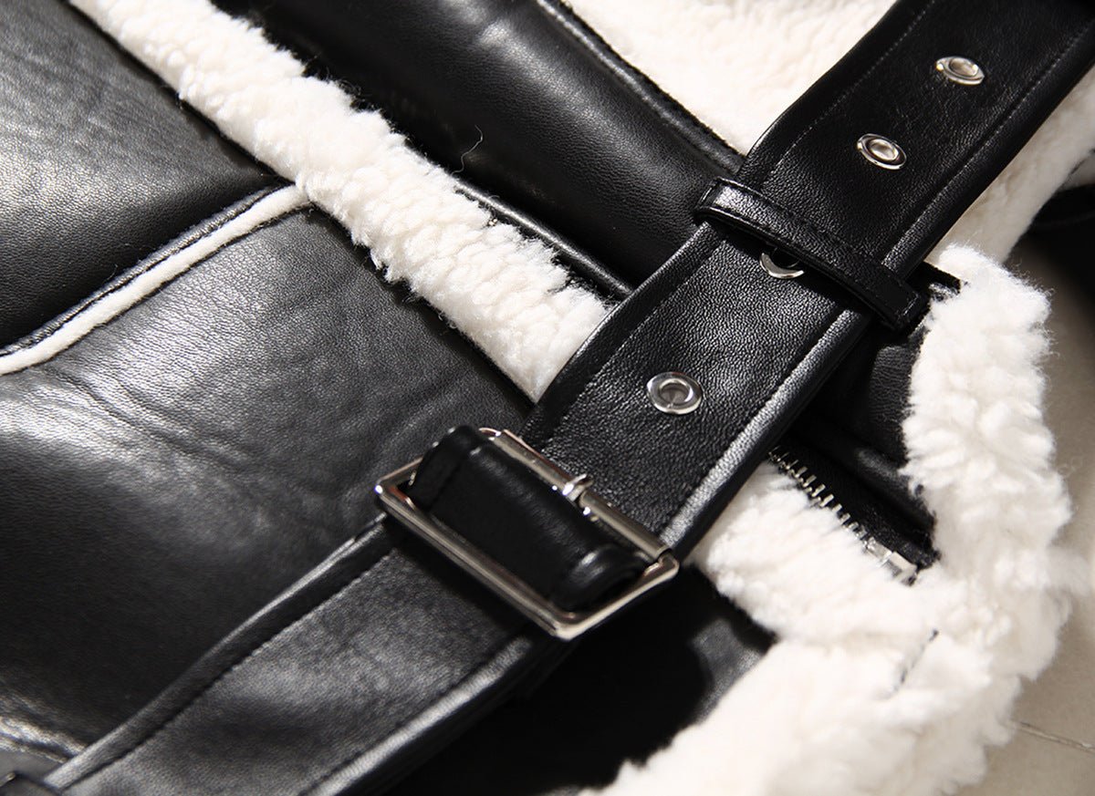 Close-up of AM Vision RO Slim Fit Motorcycle Jacket - Synthetic Fiber with soft lining and buckle details
