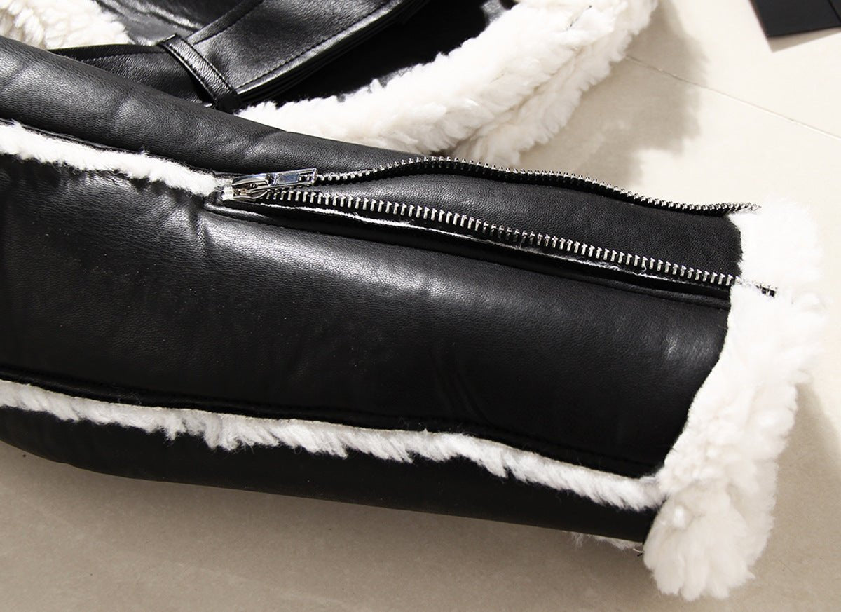 Close-up of a Slim Fit Motorcycle Jacket - Synthetic Fiber featuring soft lining and zipper details