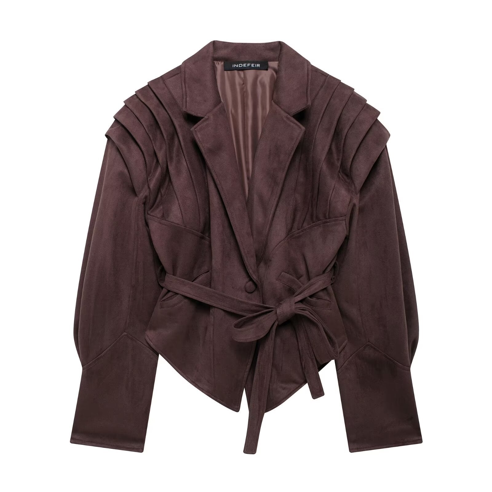 Stylish AM Vision RO Slim Jacket with Waist Tie featuring textured design and elegant silhouette