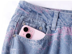 Soft Pink Stitch Jeans with Distressed Detail and Phone Pocket for Casual Style