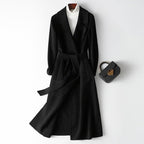 Elegant black Sophisticated Wool Coat with a belt and pockets, perfect for stylish winter attire