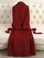 Elegant red Sophisticated Wool Coat with a belted waist and a tailored silhouette