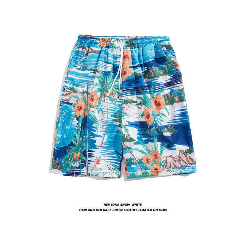 Șort de plajă pentru bărbați cu imprimeu tropical colorat și talie elastică confortabilă