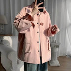 Trendy Pink Spring Cotton Shirt with Relaxed Fit and Front Pockets for Casual Wear