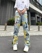 AM Vision RO Straight Fit Jeans with Artistic Design featuring colorful patches and distressed details