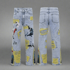 Stylish AM Vision RO Straight Fit Jeans with Artistic Design featuring unique patterns and distressed details