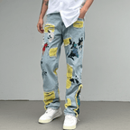 AM Vision RO Straight Fit Jeans with Artistic Design featuring unique embroidery and distressed details