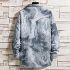 Gray Marble Pattern Streetwear Designer Shirt with Long Sleeves and Classic Fit