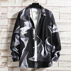 Black streetwear designer shirt with abstract white wave patterns for a trendy casual look