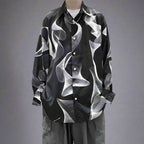  Black Streetwear Designer Shirt with Abstract White Wave Patterns for Modern Style