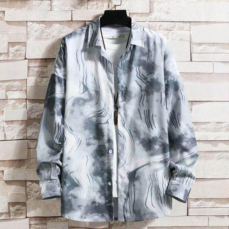 Abstract Print Streetwear Designer Shirt in Gray and White for Trendy Outfits