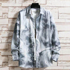 Abstract Print Streetwear Designer Shirt in Gray and White for Trendy Outfits