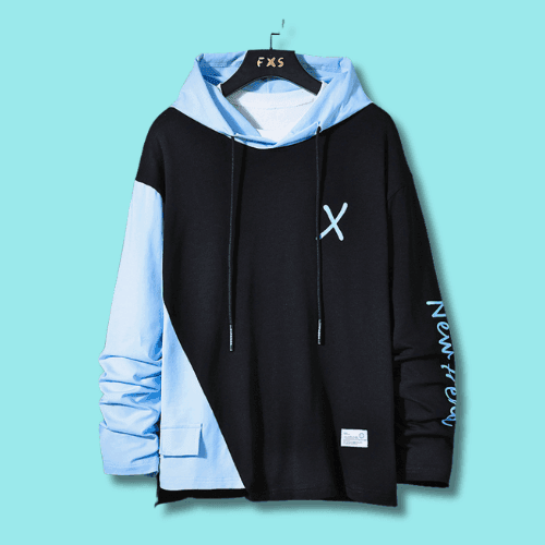 Hanorac colorblock negru și albastru deschis din imbracaminte streetwear pentru un stil urban modern